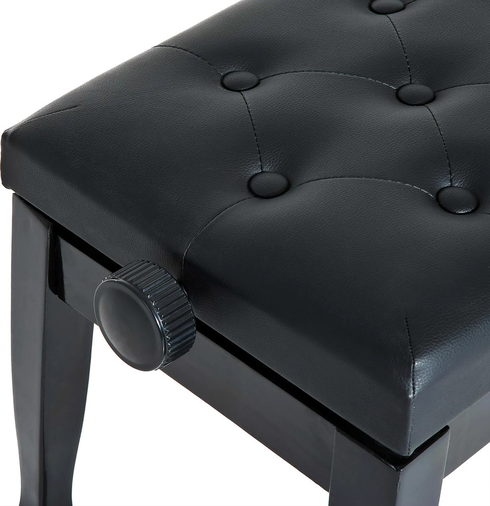 HOMCOM Stołek do Fortepianu Czarny Regulowana Wysokość Lite Drewno Sztuczna Skóra 64x35x45-55cm | Aosom PL