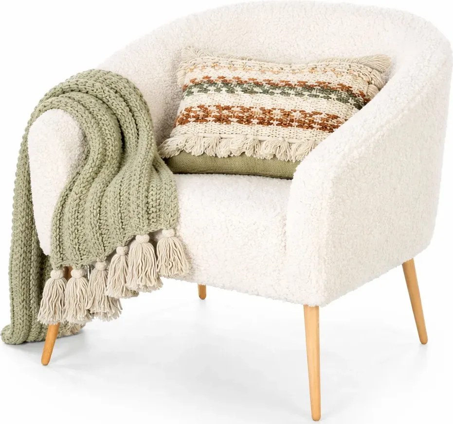 Nowoczesny boucle fotel wypoczynkowy kremowy+naturalny C2-F70