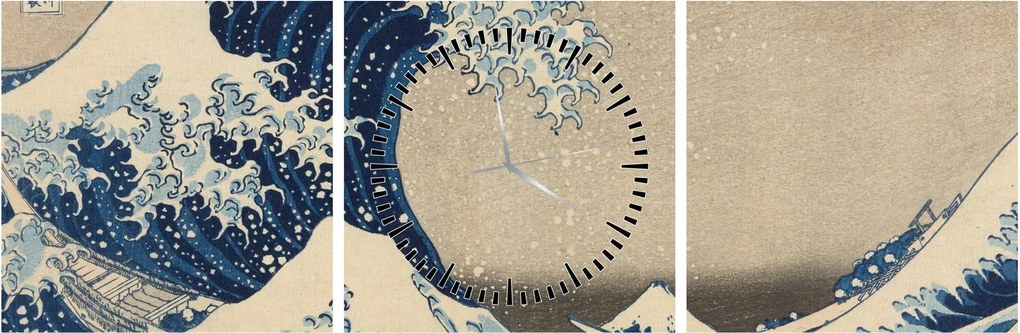 Obraz - Katsushika Hokusai, Under the Wave off Kanagawa, reprodukcje (z zegarem) (90x30 cm)