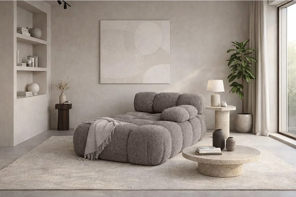 Szezlong modułowy, tkanina bukla Abriamo, Brązowy, Prawy, Selia