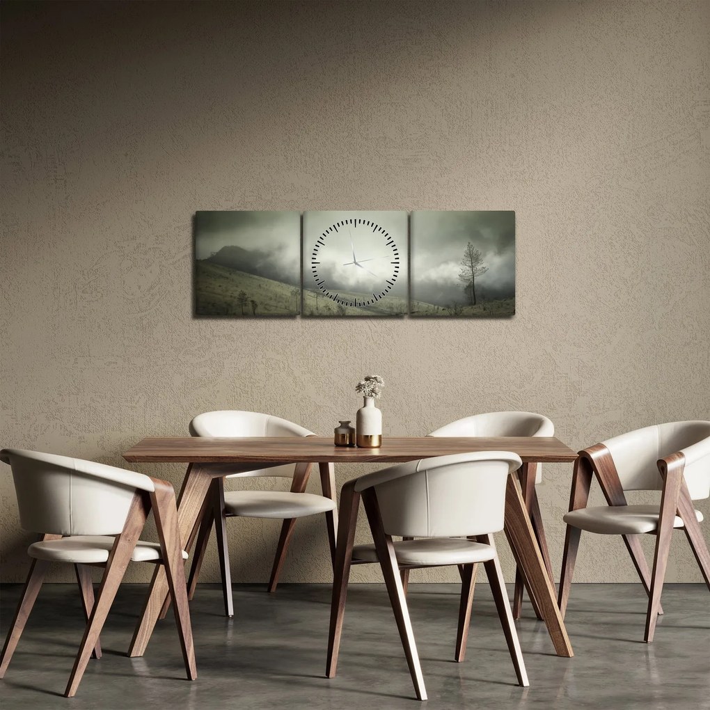Obraz krajobrazu przed burzą (z zegarem) (90x30 cm)