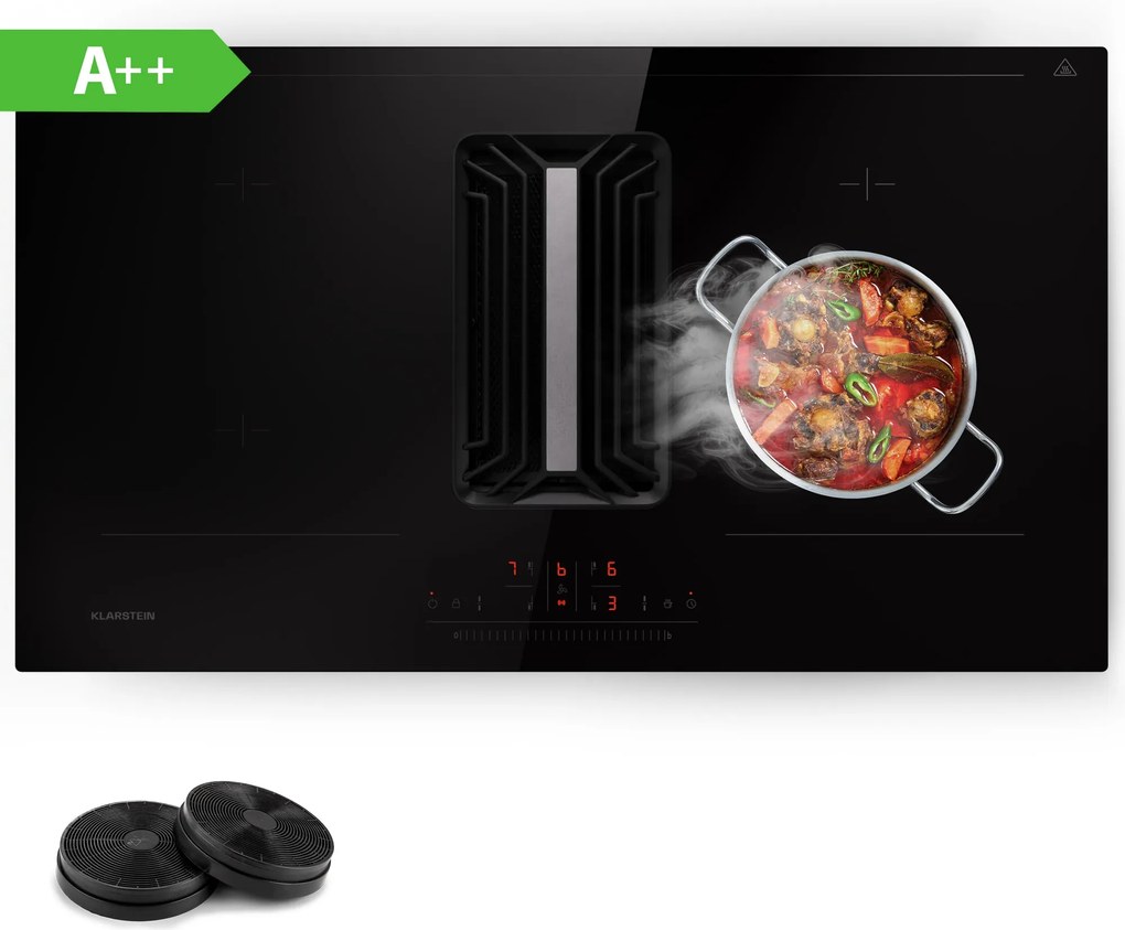 Klarstein AirJet 90cm 4 Strefy Gotowania Płyta Indukcyjna z Okapem Czarny