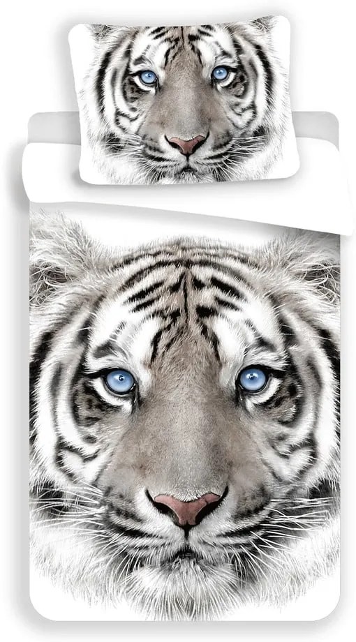 Biała/szara bawełniana pościel dziecięca jednoosobowa 140x200 cm White Tiger – Jerry Fabrics