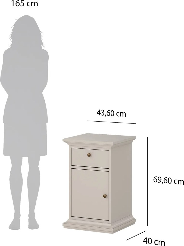 Wąska szafka nocna Paris 1+1 w kolorze kaszmirowym