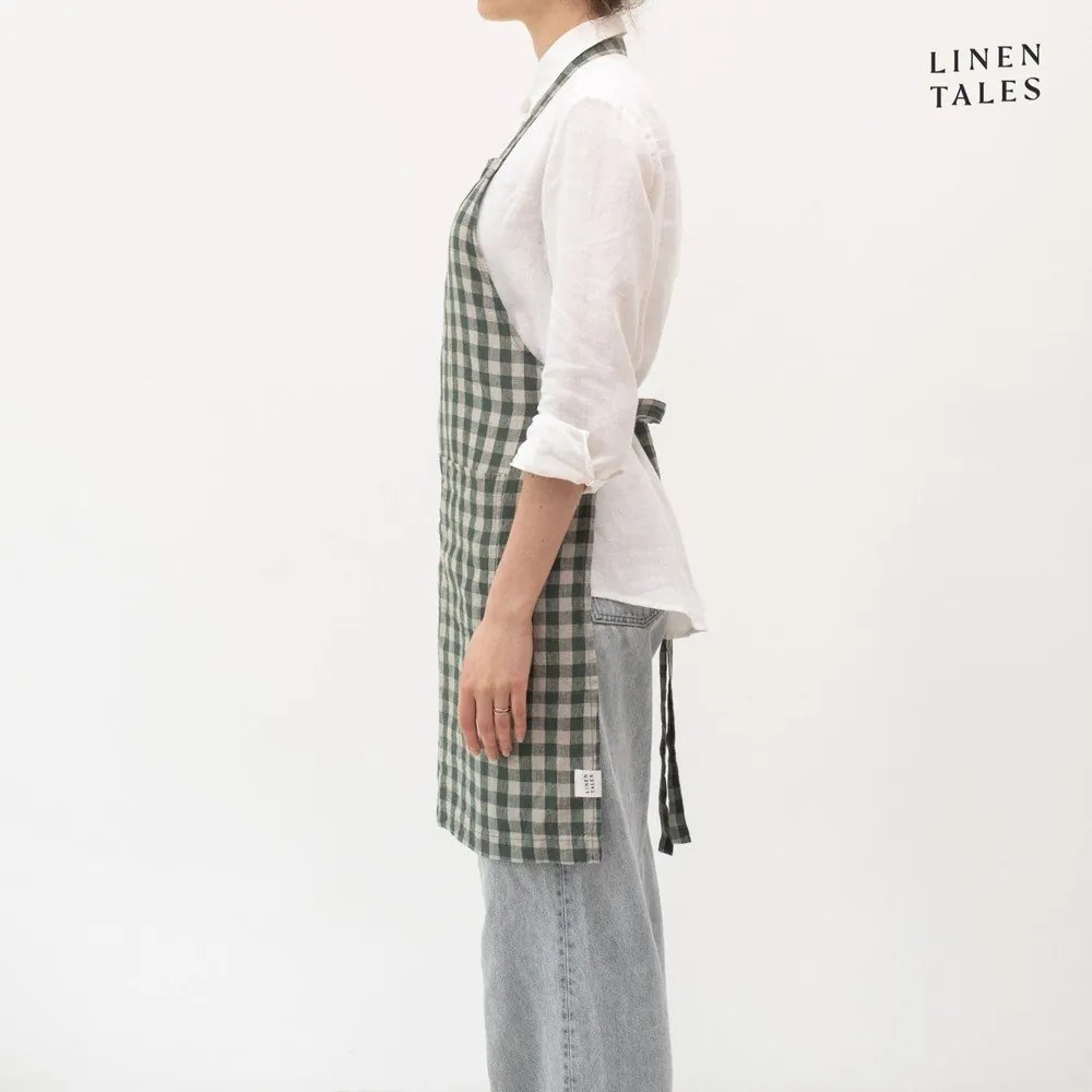 Lniany fartuch Forest Green Gingham – Linen Tales
