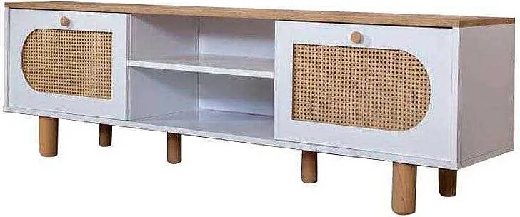 Stojak pod TV – 55 cm x 180 cm x 41 cm – Biały i Dąb – MDF