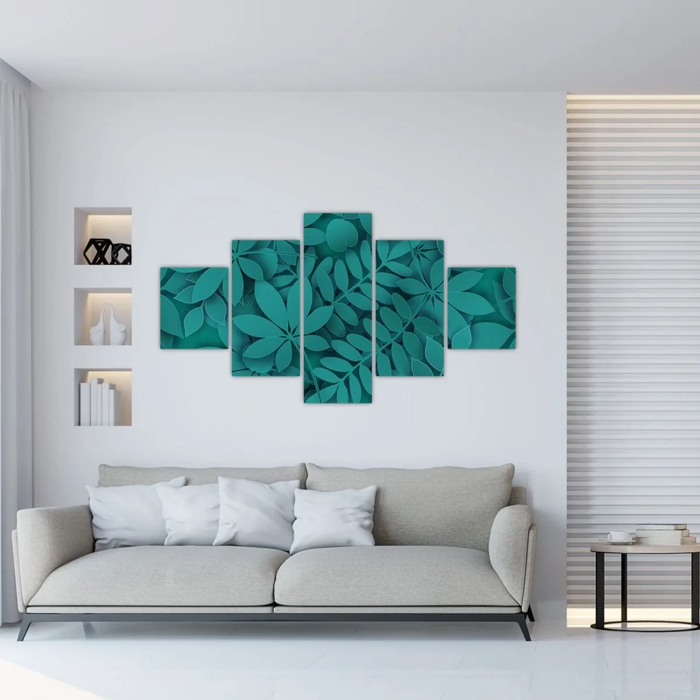 Obraz - Turkusowe liście (125x70 cm)