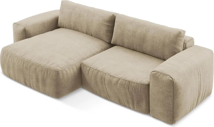 Jasnobrązowy rozkładany narożnik z tkaniny szenilowej (lewostronny/z szezlongiem) Kuki – Makamii