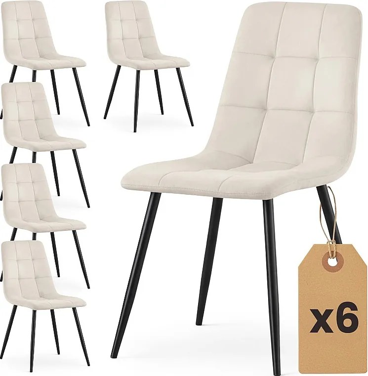 6x Welurowe krzesło tapicerowane pikowane Beżowe NERO Czarne nogi