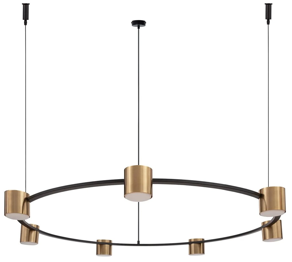 Kodo 7 czarno złota – lampa wisząca - okrągły żyrandol ze złotymi reflektorami, średnica 112 cm