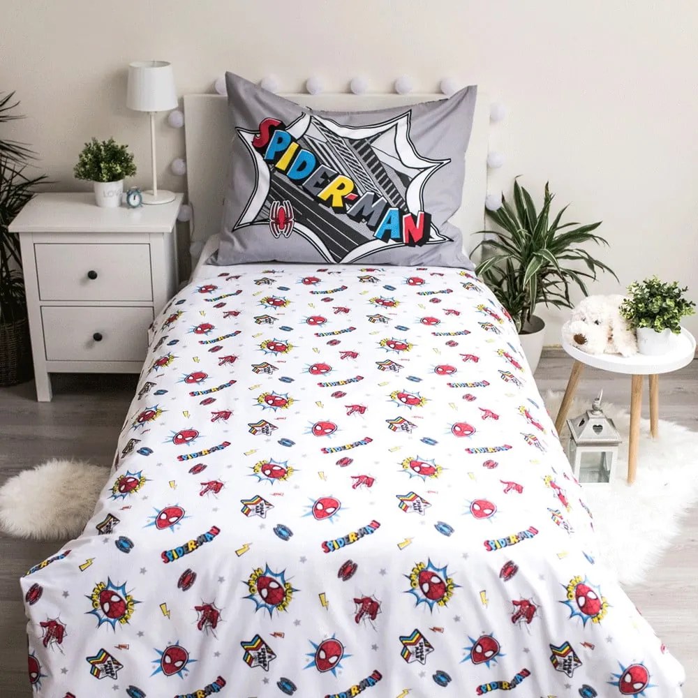 Szara dziecięca bawełniana pościel Jerry Fabrics Spiderman, 140x200 cm