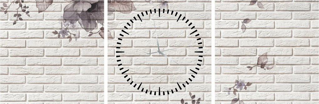Obraz ściany z bukietem kwiatów (z zegarem) (90x30 cm)