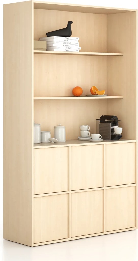 Szafka biurowa FRAME, 6x drzwi, 2x półka, 1299 x 450 x 2162 mm, PUSH-lock, brzoza