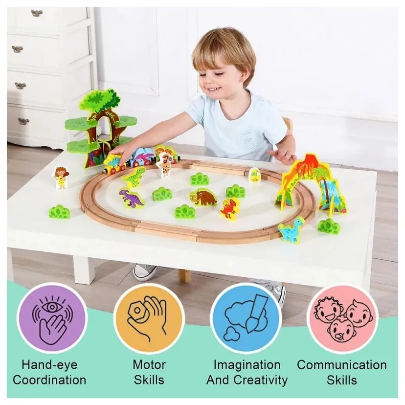Tooky toy drewniana magnetyczna kolejka dinozaury + figurki
