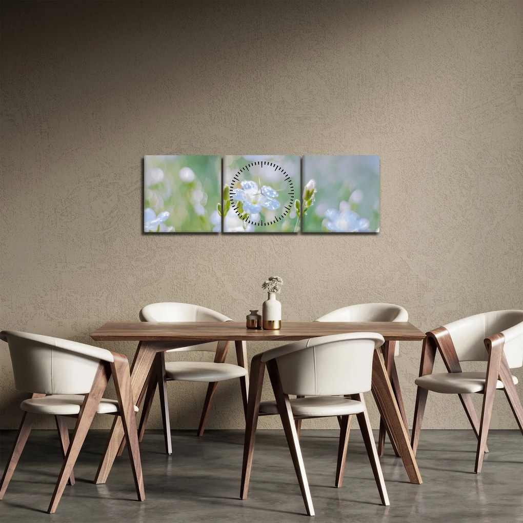 Obraz - Delikatne kwiaty (z zegarem) (90x30 cm)