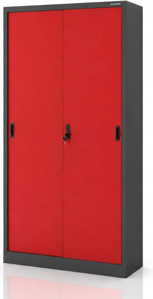 Biurowa szafa metalowa z drzwiami przesuwnymi antracytowo-czerwona: KUBA 900 x 1850 x 400 mm