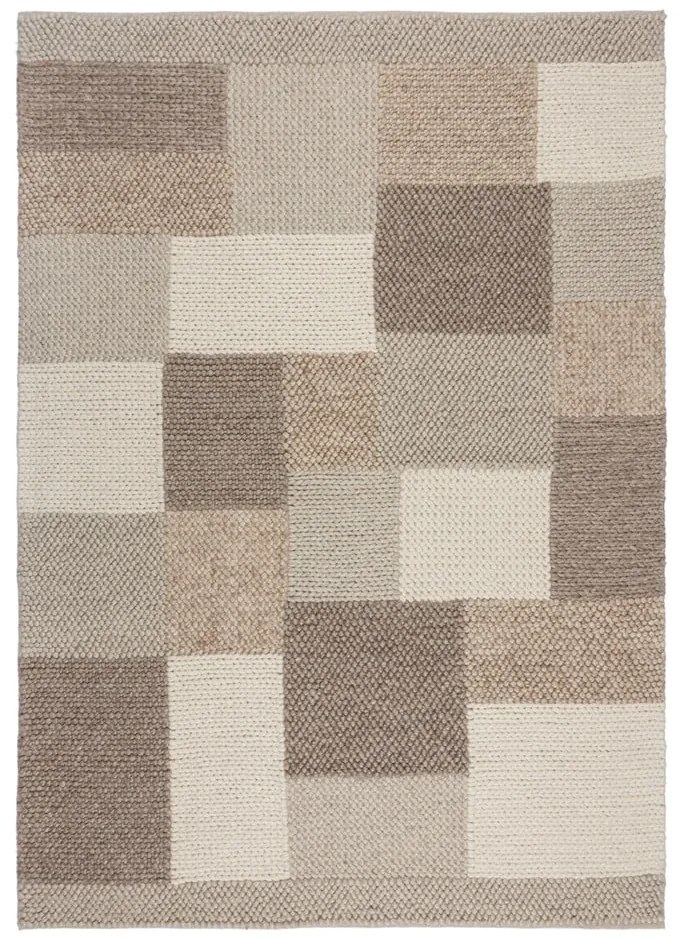 Beżowy dywan z mieszanki wełny tkany ręcznie 80x150 cm Minerals Patchwork – Flair Rugs