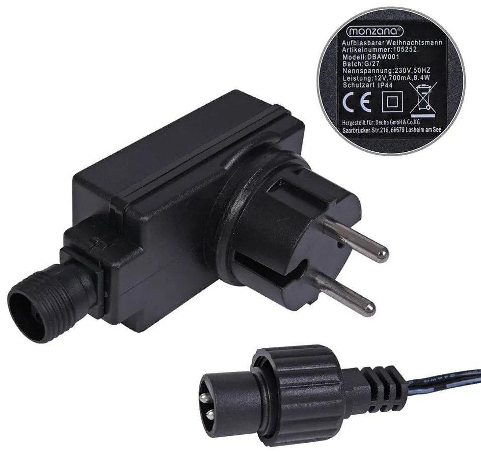 Nadmuchiwany Mikołaj z oświetleniem, 180cm, czerwona Monzana