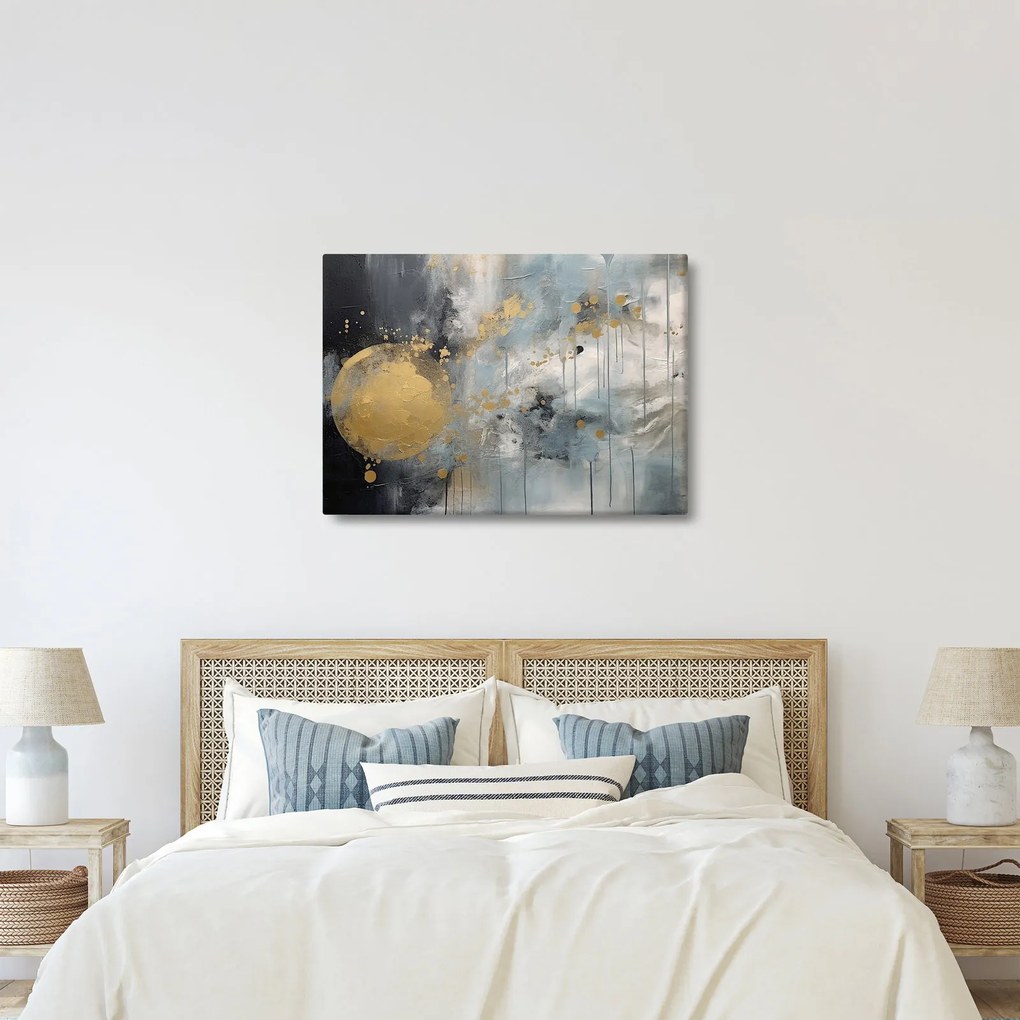 Obraz - Abstrakcja ze złotą kulą (70x50 cm)