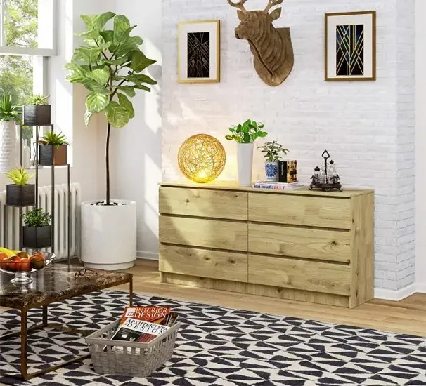 Komoda do sypialni z gładkim frontem  dąb artisan - Kali 3X