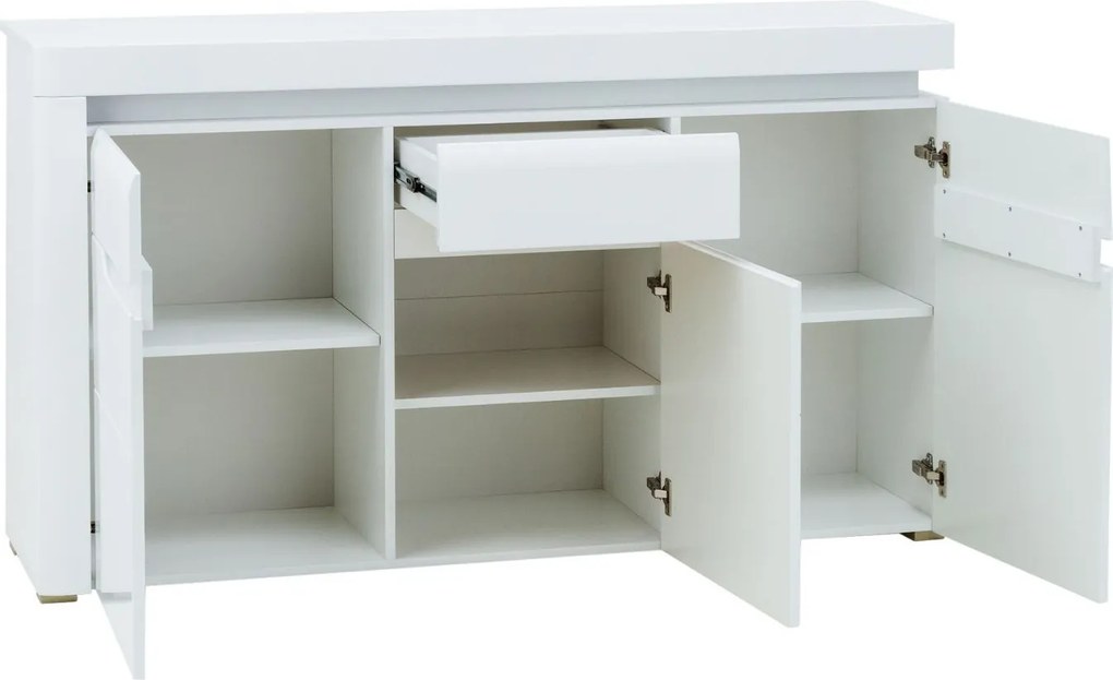 Komoda Trzydrzwiowa z Szufladą do Salonu IVORY Biała / Biały połysk 152 cm Nowoczesna