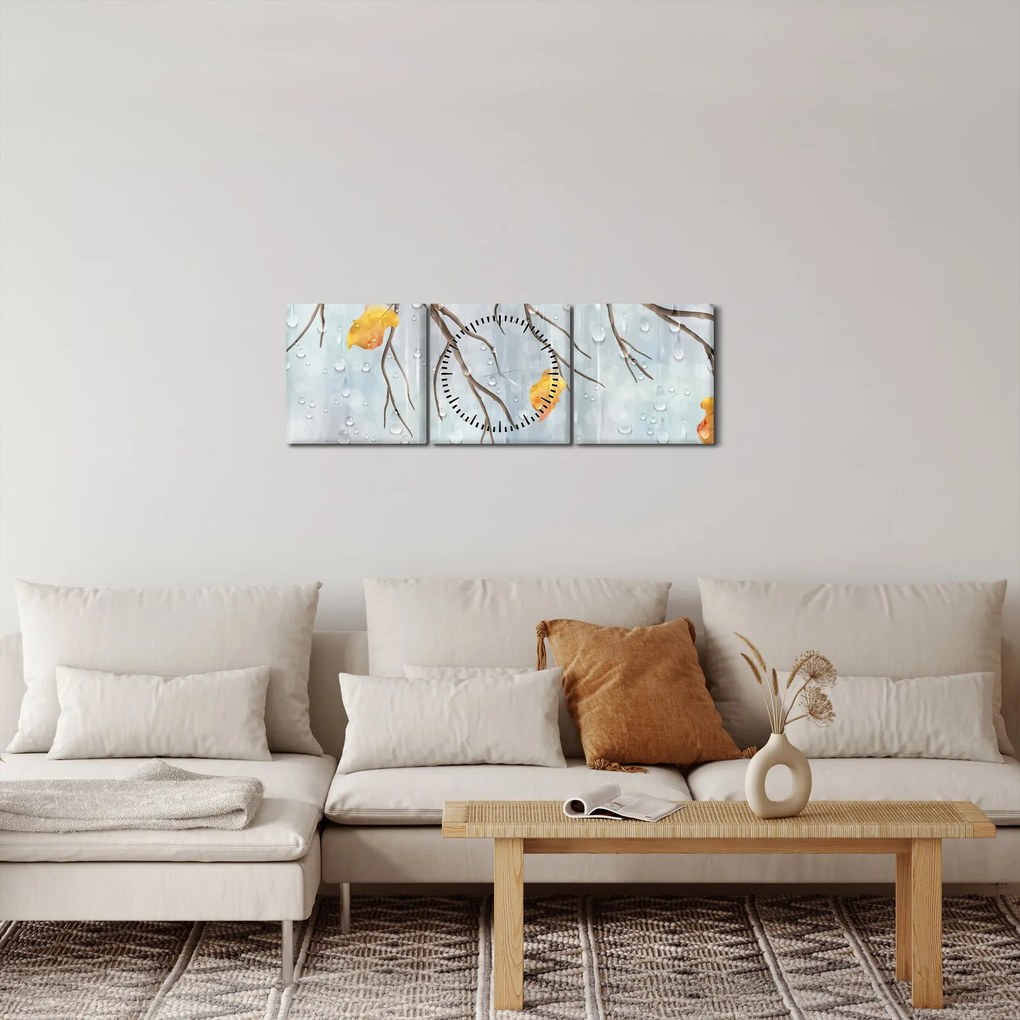 Obraz - Deszczowa jesień (z zegarem) (90x30 cm)