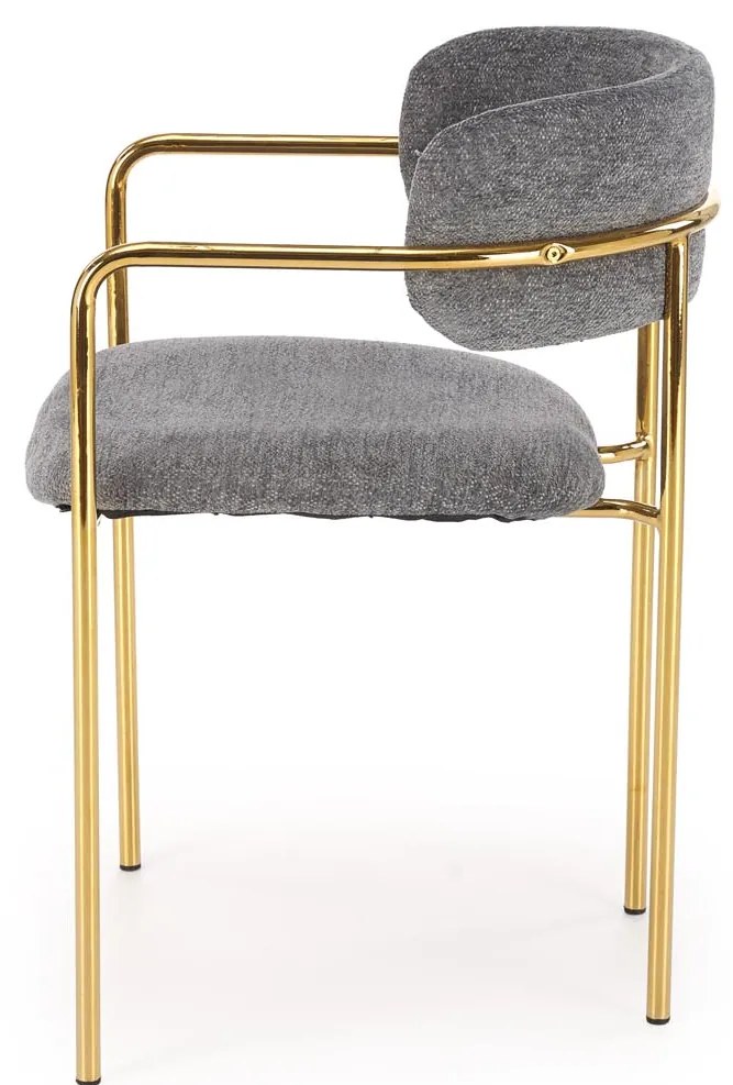 Krzesło Jadalniane Popielaty, K537 Tkanina RAVEN, Złoty Chrom, Glamour