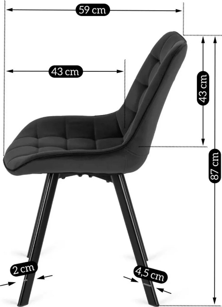 Krzesło Tapicerowane do Salonu RICK Czarne Welurowe Nowoczesne Loft
