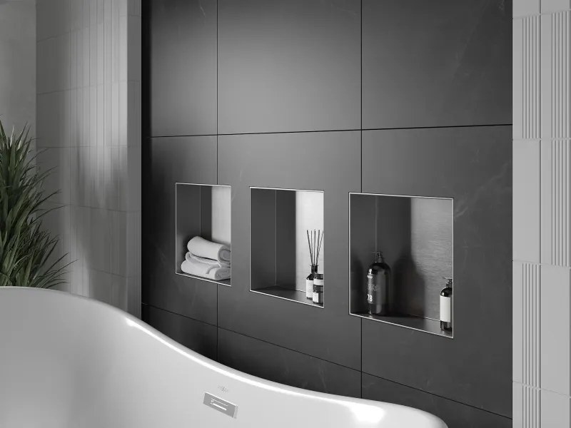 Mexen X-Wall-NR półka wnękowa bez kołnierza 30 x 30 cm, inox - 1911303010