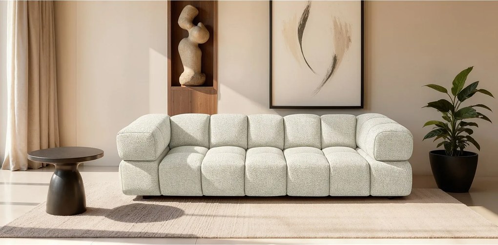 ALVERO 4S Lux Sofa 4-osobowa z tkaniny 280cm Kremowa Biel - Design w Bąbelki, Premium Tkanina Strukturalna
