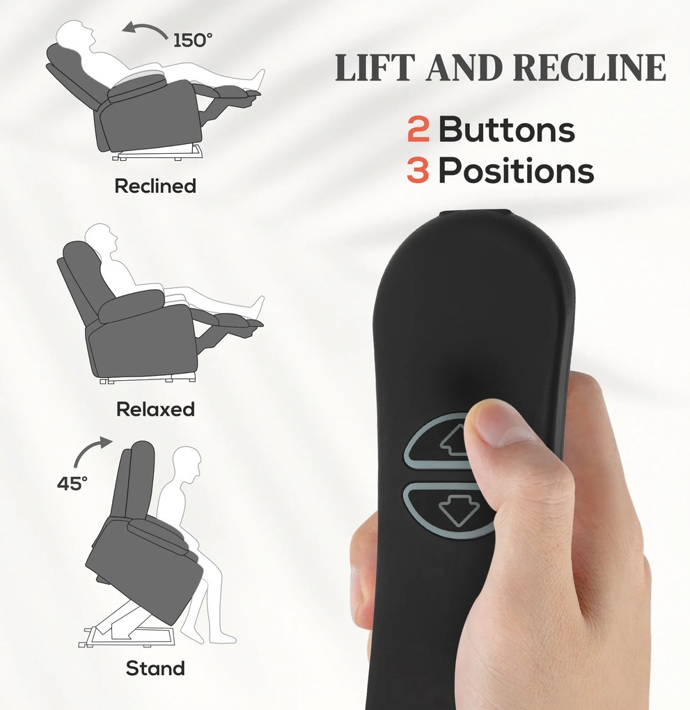 HOMCOM Elektryczny fotel z funkcją pomocy przy wstawaniu i relaksacyjny z masażem i ogrzewaniem, podnóżkiem, pilotem i boczną kieszenią