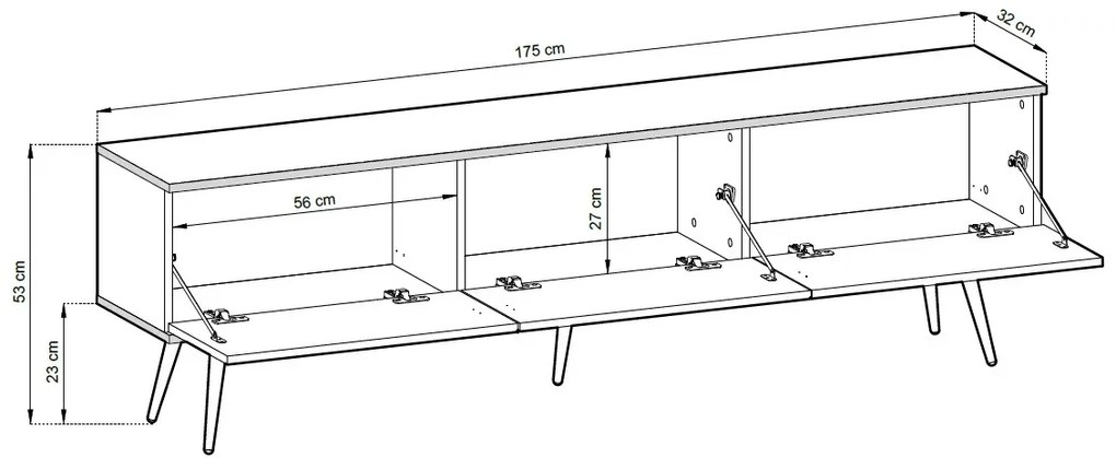 Szafka RTV KARL 3D 175cm wisząca/stojąca czarny mat PIASKI Meble