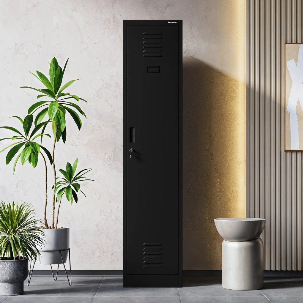 Szafka pracownicza ubraniowa dwukomorowa czarna, 400x1800x500 mm: KACPER 1 Plus