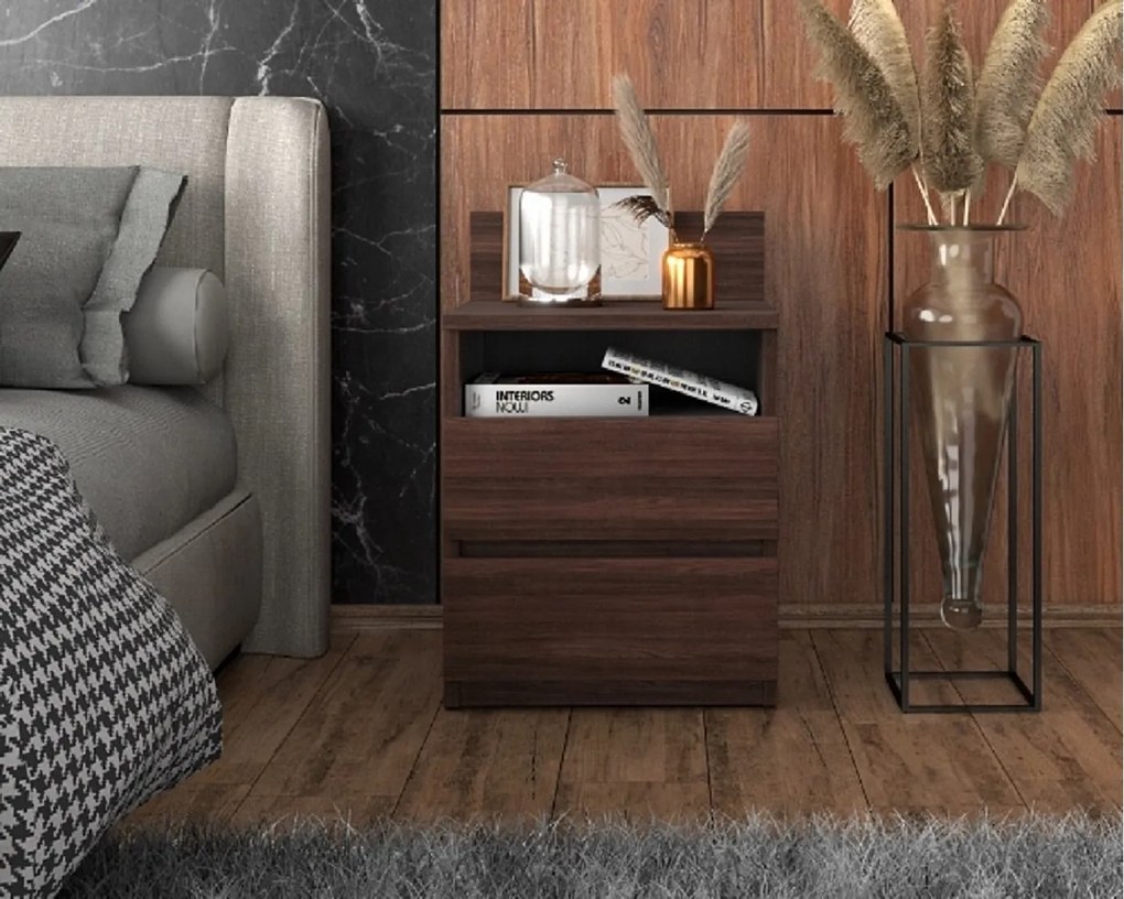 Duża Szafka Nocna Dąb Wenge 40 CM 2 Szuflady 1 Półka Stolik Nakastlik 40x32x59 CM