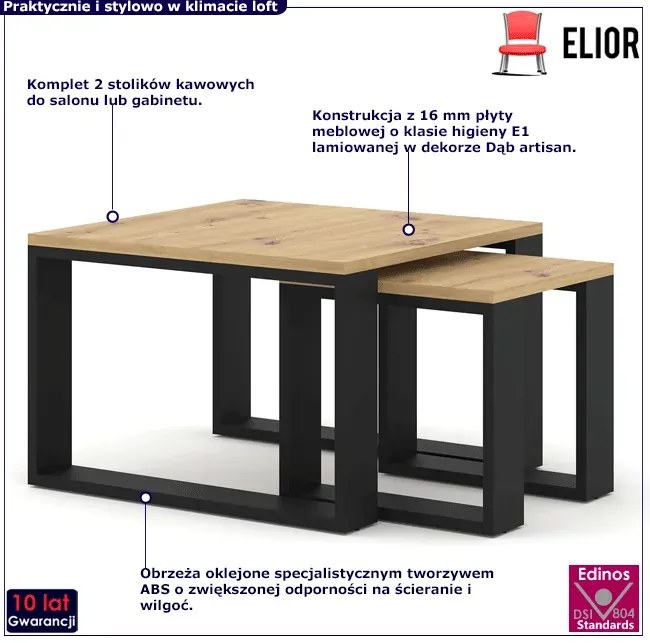 Zestaw stolików kawowych dąb artisan - Everol 14X