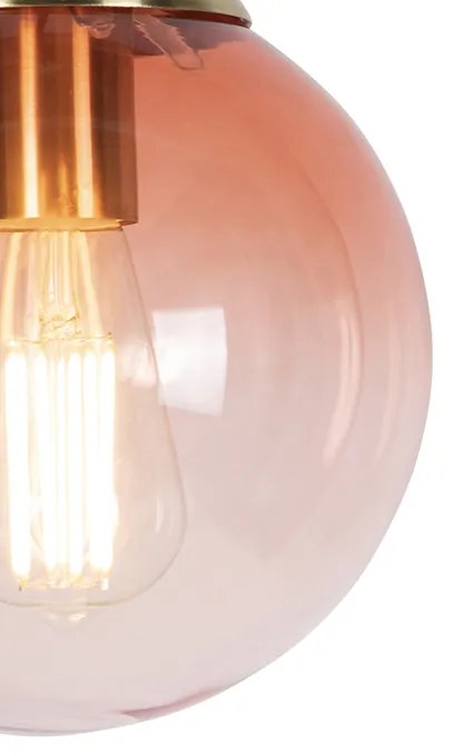 Lampa wisząca w stylu art deco mosiądz z różowym szkłem 20 cm - Pallon ArtDeco Oswietlenie wewnetrzne