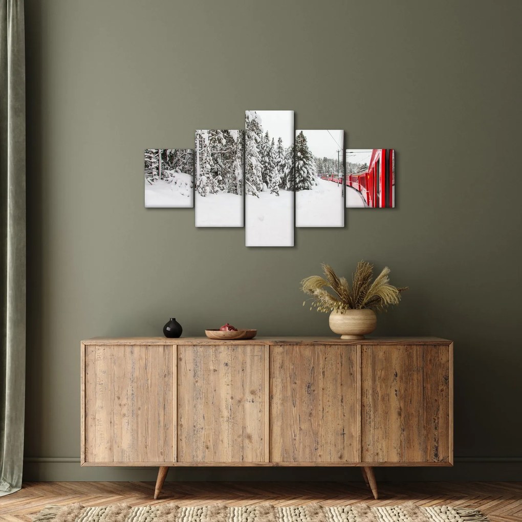 Obraz - Pociąg w zaśnieżonym krajobrazie (125x70 cm)