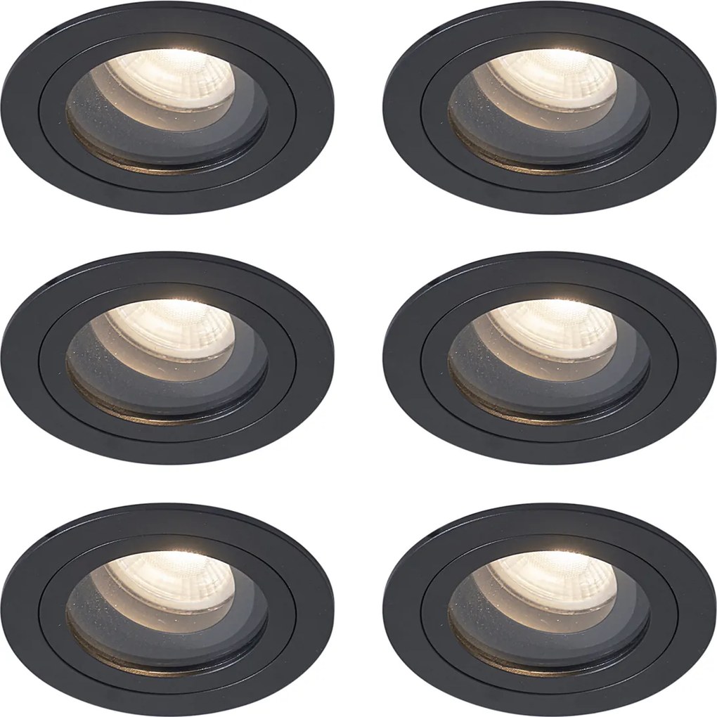 Zestaw 6 nowoczesnych reflektorów wpuszczanych czarnych, obrotowych i uchylnych IP44 - Chuck