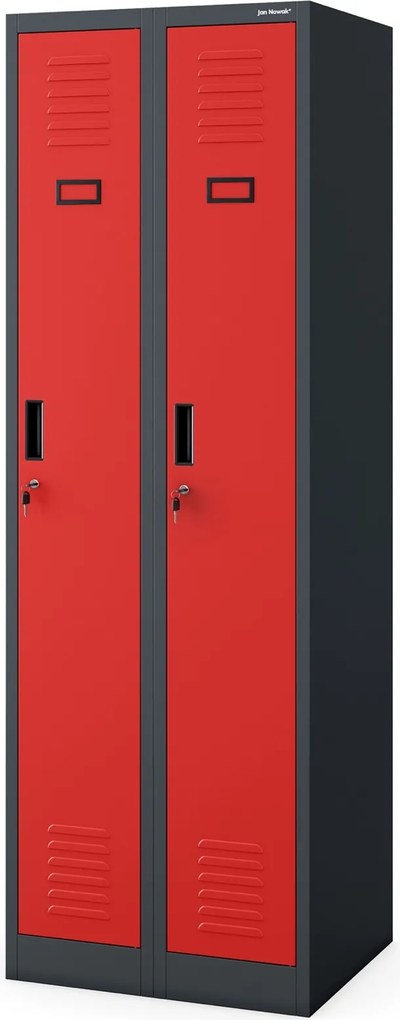 Dwudrzwiowa szafa BHP wąska 60x50x180 cm Kacper 2, antracyt/czerwony