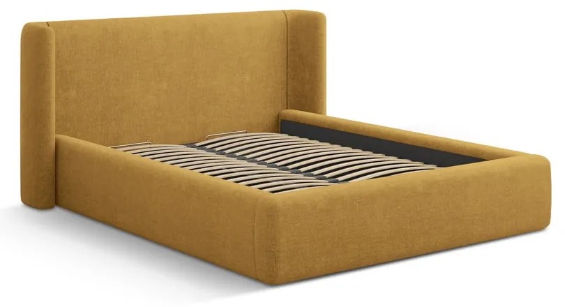 Musztardowe tapicerowane łóżko dwuosobowe ze schowkiem ze stelażem 200x200 cm Jason – Windsor &amp; Co Sofas