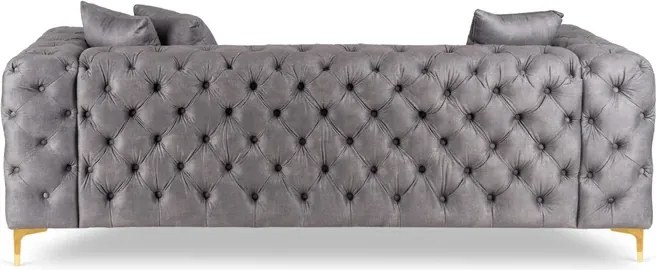 Sofa SORRENTO 3S Trzyosobowa Szara Welurowa Glamour