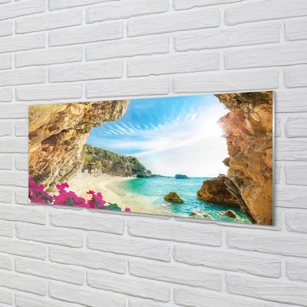 Panel Kuchenny Szklany Klify i Kwiaty na Wybrzeżu