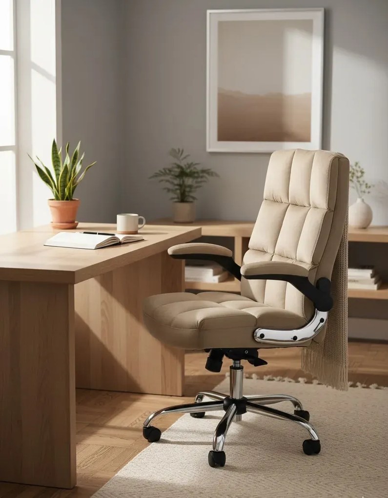 Beżowy pikowany fotel gabinetowy obrotowy E4-W07