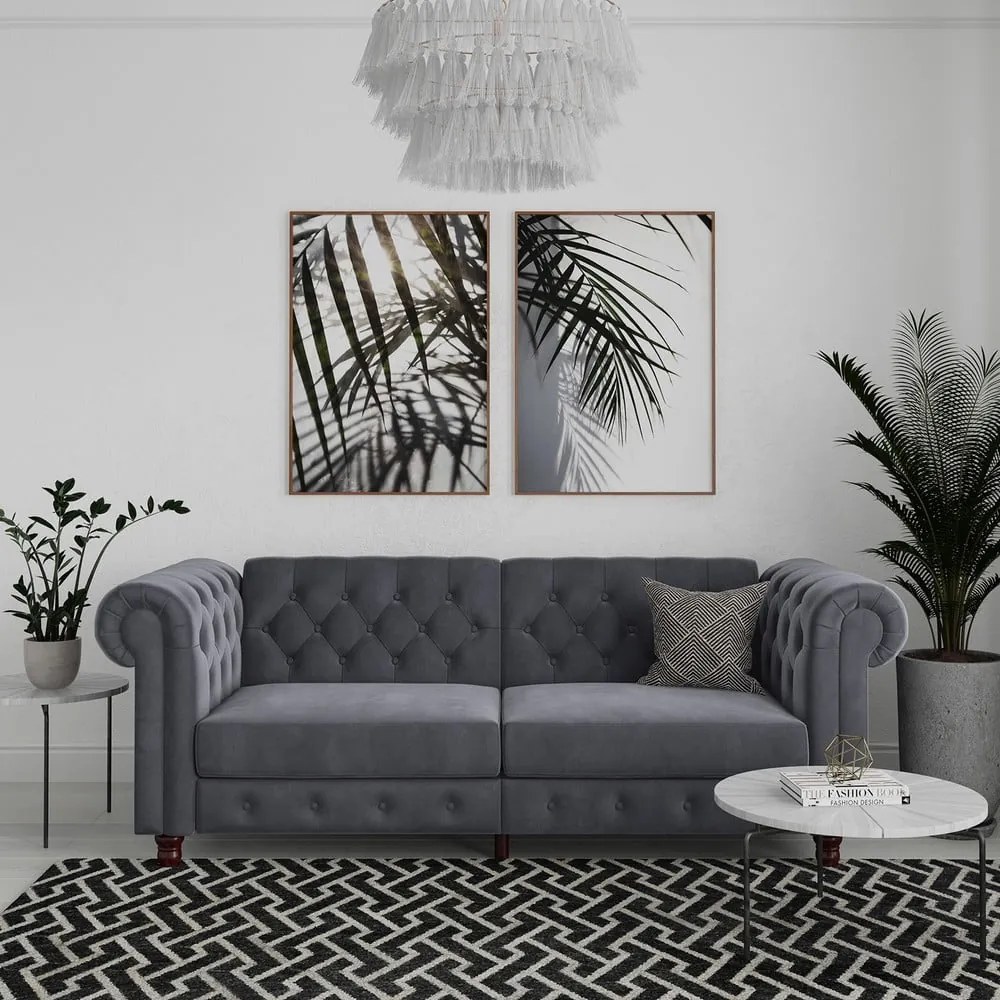 Ciemnoszara aksamitna rozkładana sofa 236 cm Felix – Støraa