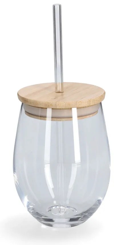Szklanka ze szklaną słomką i szczelnym wieczkiem z bambusa, 500 ml