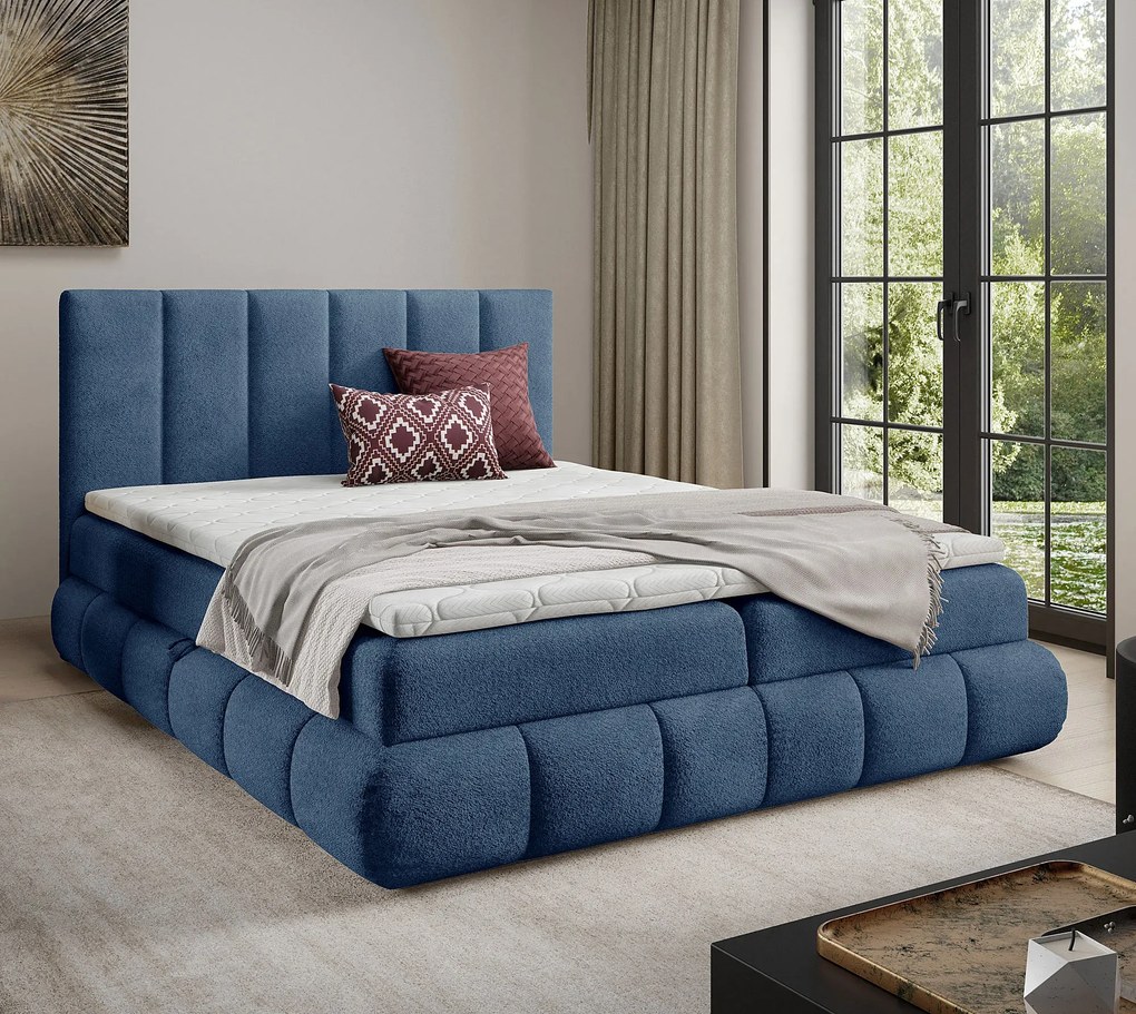 Niebieskie tapicerowane łóżko pikowane 5 rozmiarów L2-B83