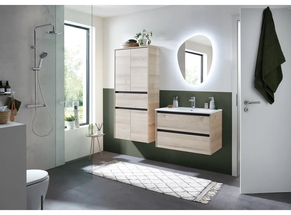 Wisząca szafka bez umywalki w dekorze sosny w naturalnym kolorze 51x80 cm Quickset 393 – Pelipal