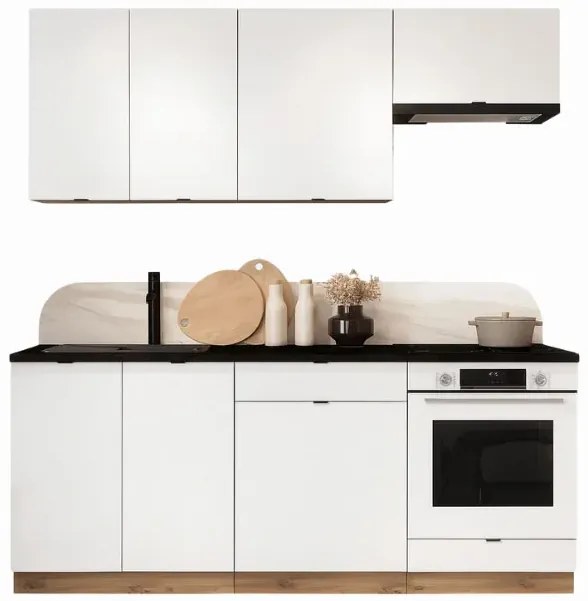 Komplet 6 szafek kuchennych biały + dąb artisan 200 cm - Elandro 27X