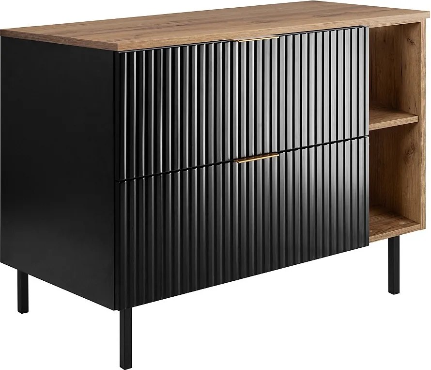 Szafka pod umywalkę, Czarny / Dąb Craft + złoty uchwyt, 100 x 77 x 46 cm, nogi czarne, bez blatu