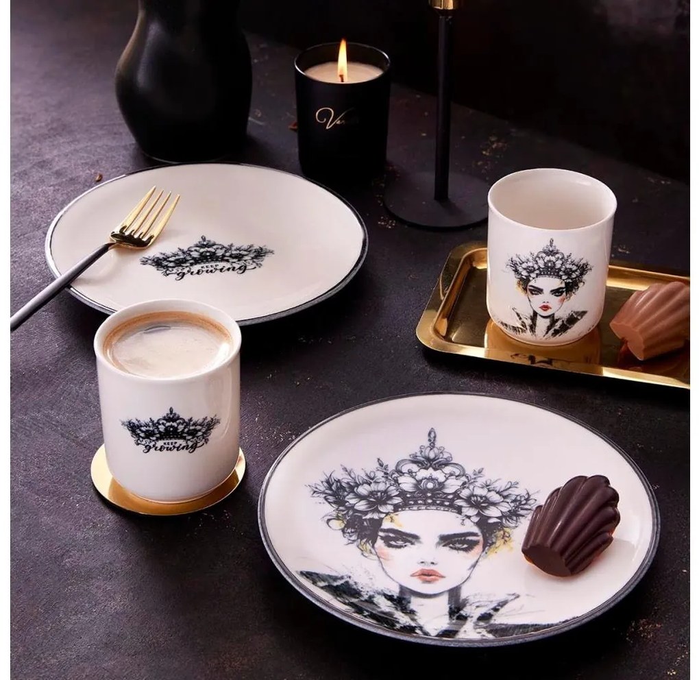 Zestaw obiadowy 4‑częściowy, czarny/biały, porcelana